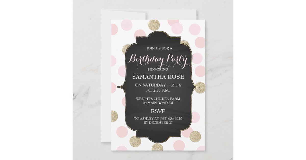 Modern Pink Polka Dot Girl Birthday Invitation | Zazzle