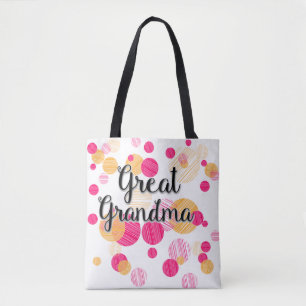Modern Pink Polka-Dot Great-Grandma Design Tote Bag