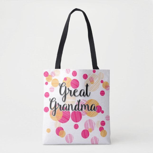 Modern Pink  Polka-Dot Great-Grandma Design Tote Bag (Front)