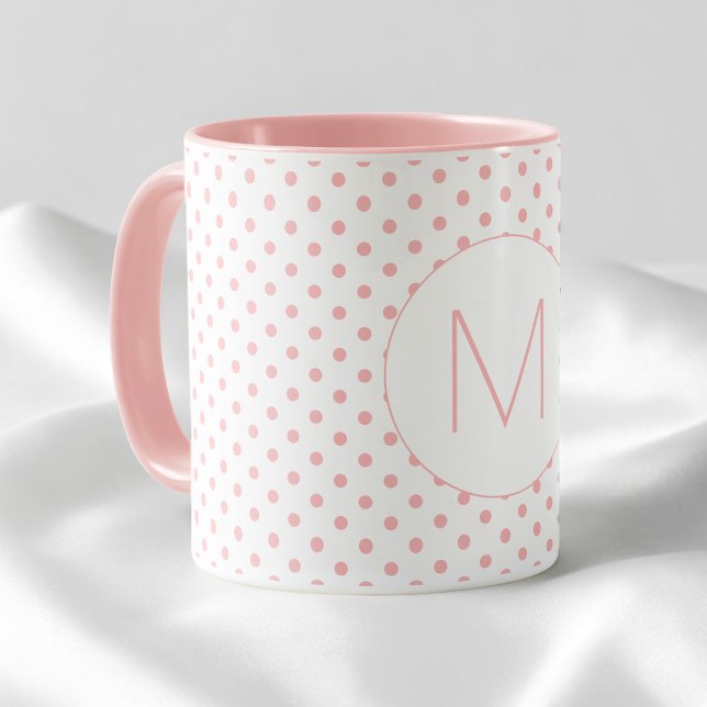 Modern Pink Polka Dot Pattern Initial Monogram Mug (Modern Pink Polka Dot Pattern Initial Monogram Mug)