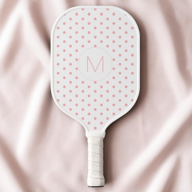Modern Pink Polka Dot Pattern Initial Monogram Pickleball Paddle (Modern Pink Polka Dot Pattern Initial Monogram Pickleball Paddle)
