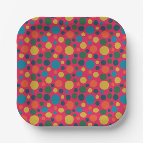Modern pink polka dot pattern paper plates