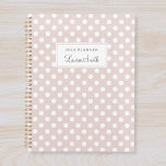 Modern Pink Polka Dots Planner<br><div class="desc">Custom-designed planner notebook featuring white polka dots on dusty pink color with personalized name..</div>