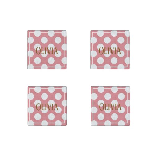 Modern Pink Polka Dots Stone Magnet