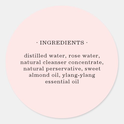 Modern Pink Product Ingredient List Classic Round Sticker