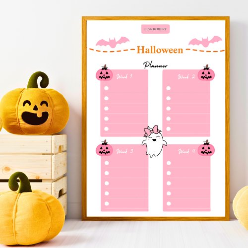  modern pink pumpkin Colorful Halloween Planner Poster