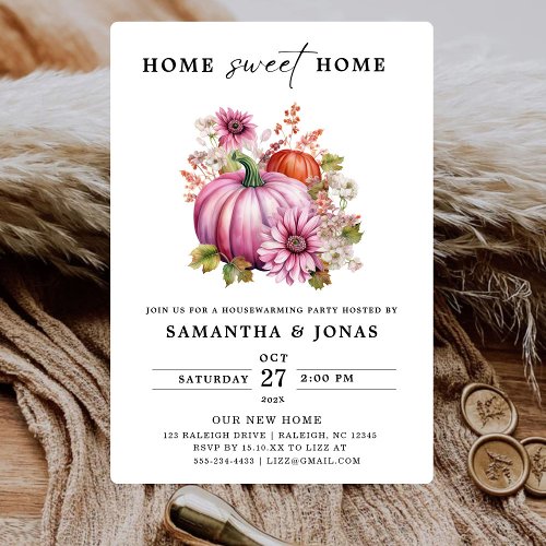 Modern Pink Pumpkin Fall Housewarming Party Invitation