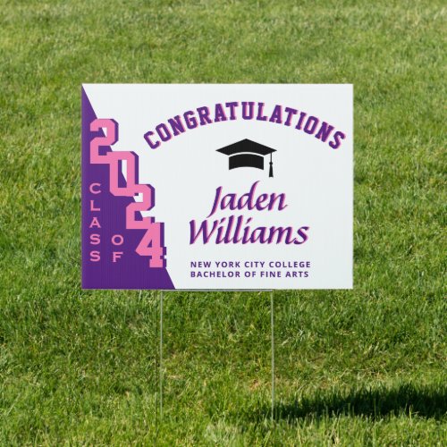 Modern Pink Purple 2024 Graduation Banner Yard Sign