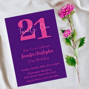 Modern Pink Purple 21st birthday invitations