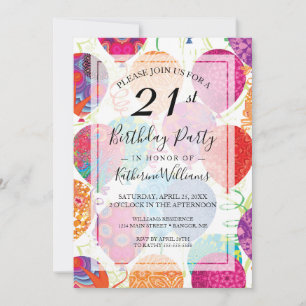 Modern Pink Purple Balloons 21st Birthday Party Invitation