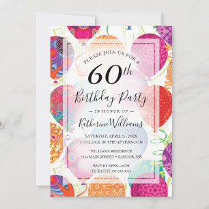 Modern Pink Purple Balloons 60th Birthday Party Invitation