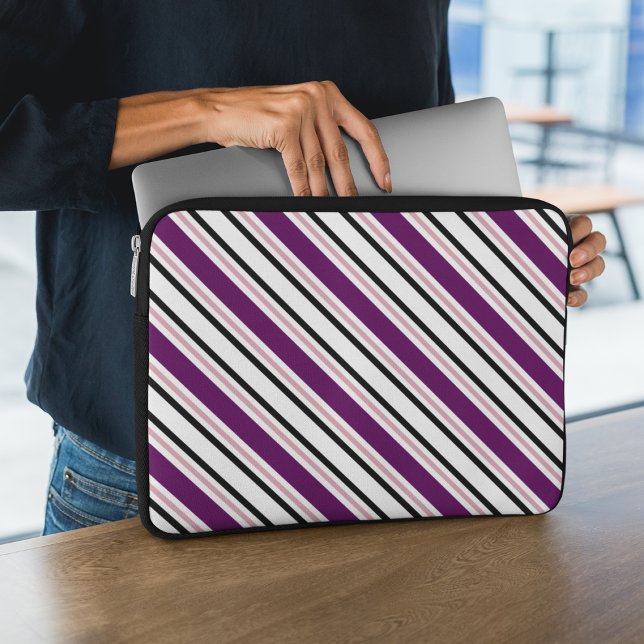 Modern Pink Purple Black Stripes Pattern Laptop Sleeve (Creator Uploaded)