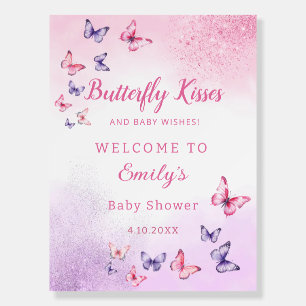 Modern Pink Purple Butterfly Baby Shower welcome  Foam Board