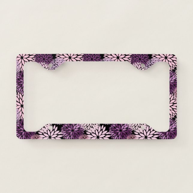 Modern Pink Purple Dahlia Floral License Plate Frame (Front)
