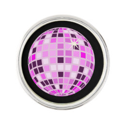 Modern Pink Purple Disco Ball Drawing Black  Lapel Pin