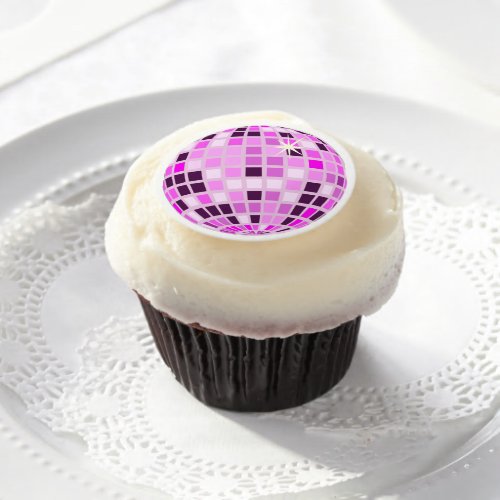Modern Pink Purple Disco Ball Drawing  Edible Frosting Rounds