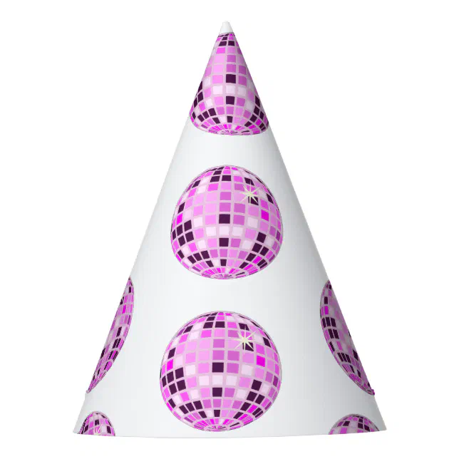 Modern Pink Purple Disco Ball Drawing White Party Hat | Zazzle