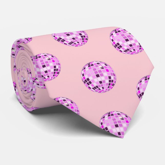 Modern Pink Purple Disco Ball Pattern Pastel Pink  Neck Tie (Rolled)