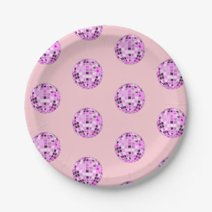 Modern Pink Purple Disco Ball Pattern Pastel Pink Paper Plates