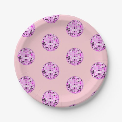 Modern Pink Purple Disco Ball Pattern Pastel Pink  Paper Plates