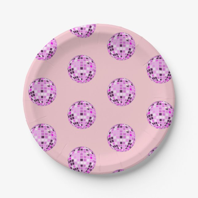 Modern Pink Purple Disco Ball Pattern Pastel Pink  Paper Plates (Front)