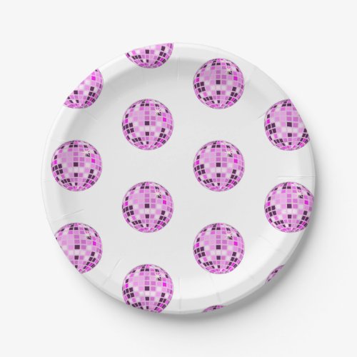 Modern Pink Purple Disco Ball Pattern White Paper Plates