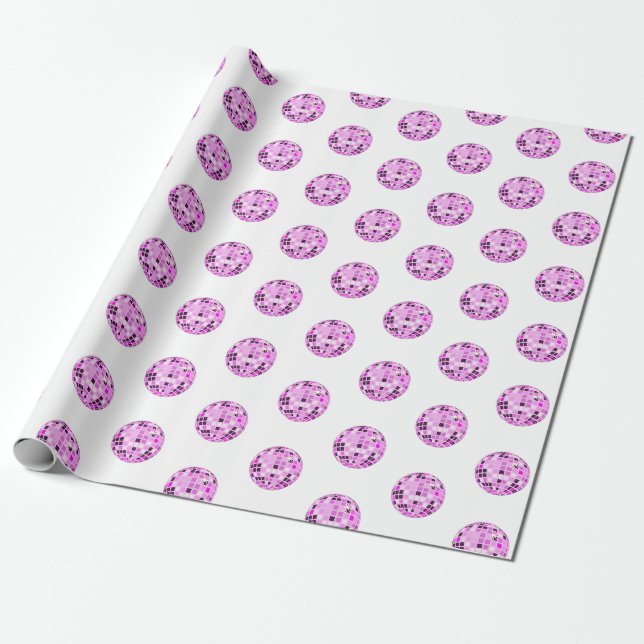 Modern Pink Purple Disco Ball Pattern White Wrapping Paper (Unrolled)