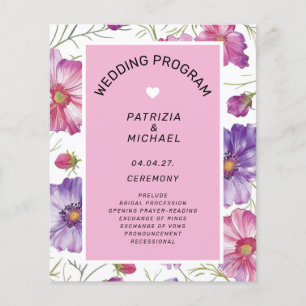 Modern Pink Purple Floral Wedding Program Flyer