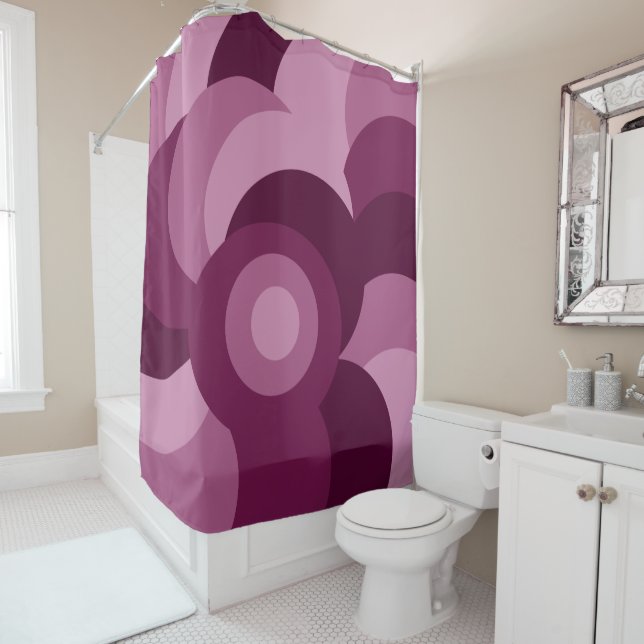 Modern pink purple geometric pattern shower curtain (In Situ)