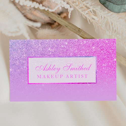 Modern pink purple glitter lavender ombre makeup business card