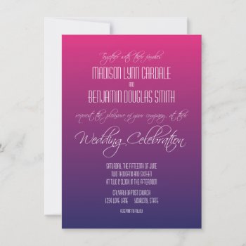 Modern Pink Purple Gradient Wedding Invitations by CustomWeddingSets at Zazzle