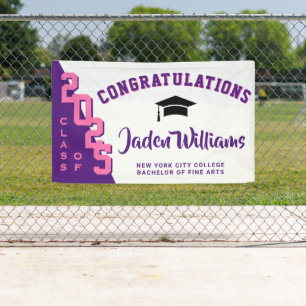 Modern Pink Purple Graduation Class of 2025 Party Banner
