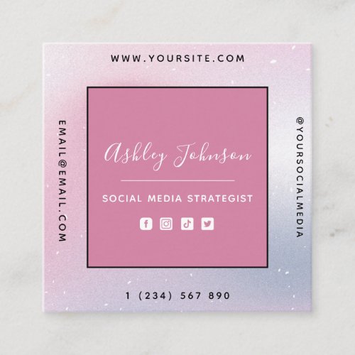 Modern Pink Purple Grainy Gradient QR Code Girly Square Business Card