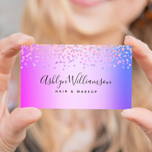 Modern pink purple hair salon makeup artist luxury business card