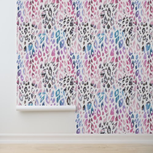 Modern Pink Purple Leopard Print Girly Pattern Wallpaper