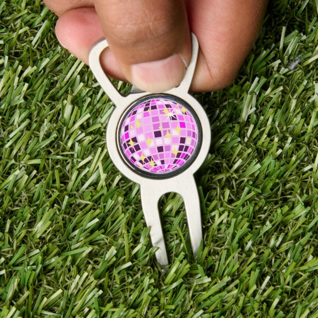 Modern Pink Purple Retro Disco Ball Beige Divot Tool (Insitu 1)