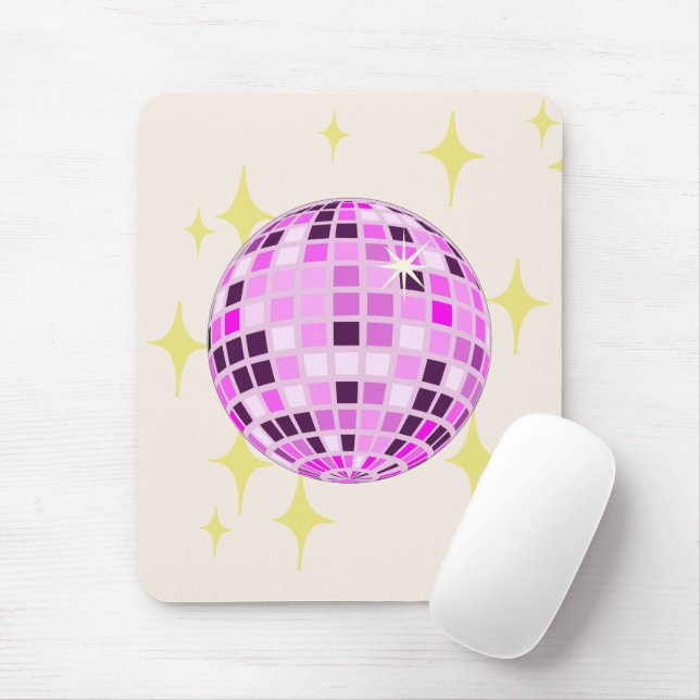 Modern Pink Purple Retro Disco Ball Beige Mouse Pad (With Mouse)
