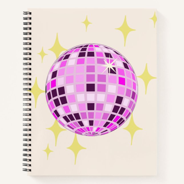 Modern Pink Purple Retro Disco Ball Beige Notebook (Front)