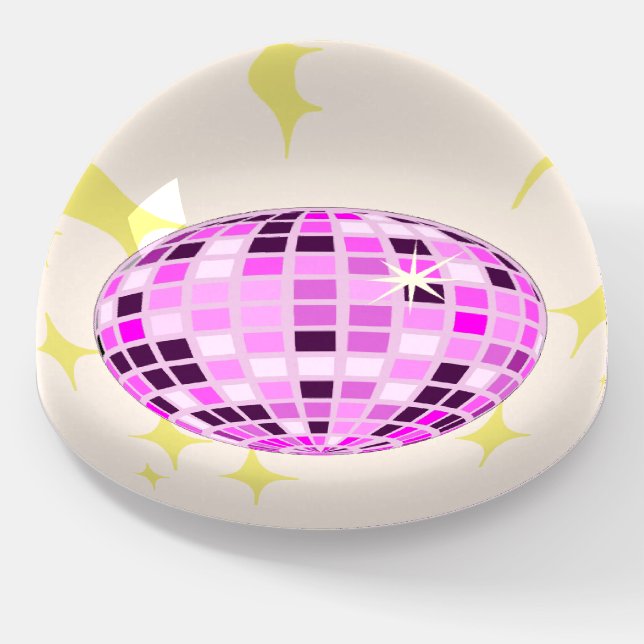Modern Pink Purple Retro Disco Ball Beige Paperweight (Angled)