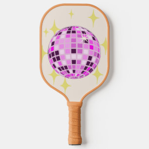 Modern Pink Purple Retro Disco Ball Beige Pickleball Paddle