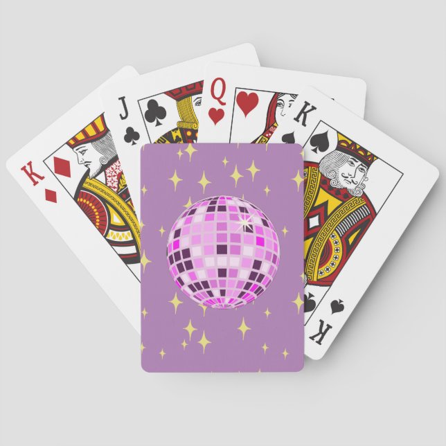 Modern Pink Purple Retro Disco Ball  Poker Cards (Back)