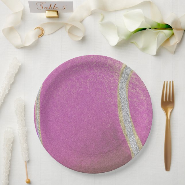 Modern Pink Purple Tennis Ball  Paper Plates (Wedding)
