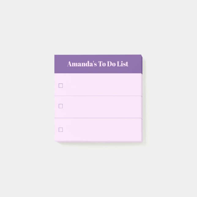 Modern Pink Purple To Do List with Custom Name Post-it Notes (Front)