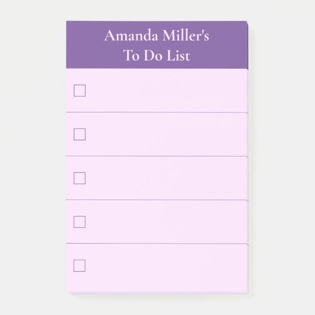 Modern Pink Purple To Do List with Name Post-it Notes (Front)