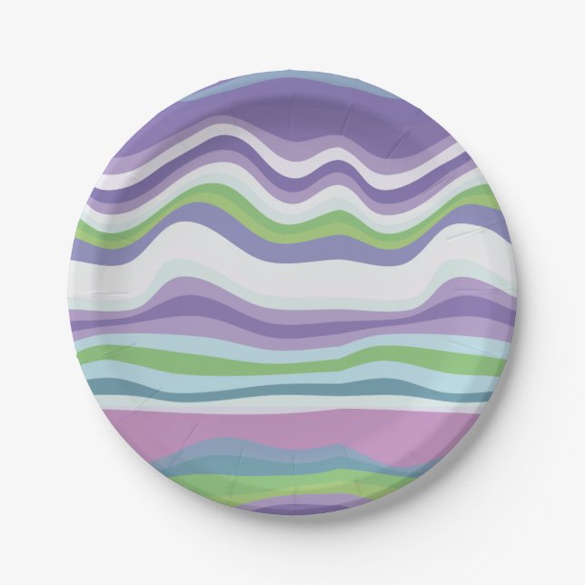 Modern Pink Purple Wavy Pattern Paper Plates (Front)