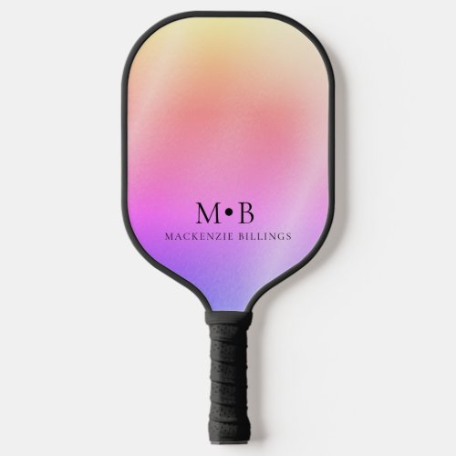 Modern Pink Purple Yellow Orange Monogram Name Pickleball Paddle