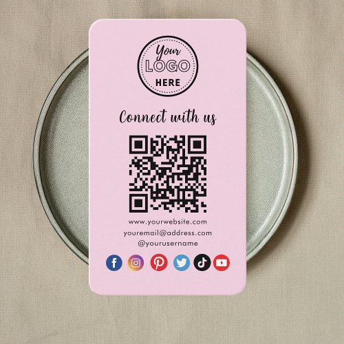 Modern Pink QR Code Connect With Us Social Media Business Card