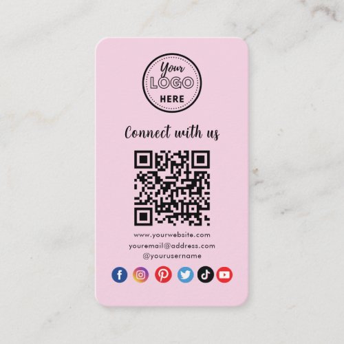 Modern Pink QR Code Connect With Us Social Media Enclosure Card