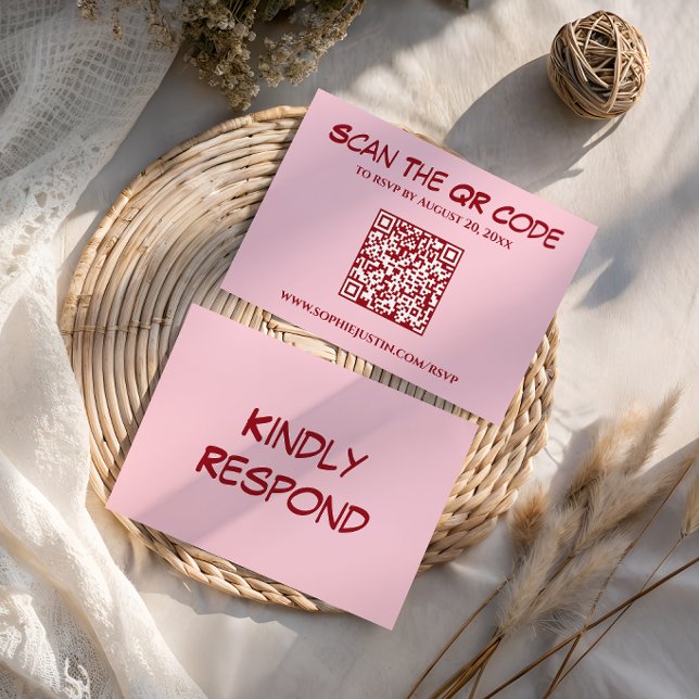 Modern Pink QR Code Wedding RSVP Card (Creator Uploaded)
