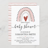 Modern pink Rainbow boho chic baby shower Invitation